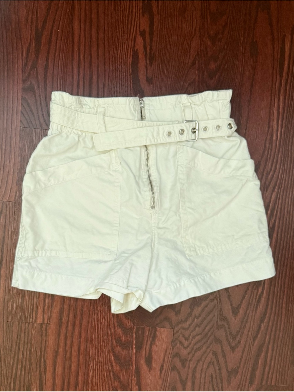 Banana Republic Linen Mix Cream High-Waist Belted Shorts